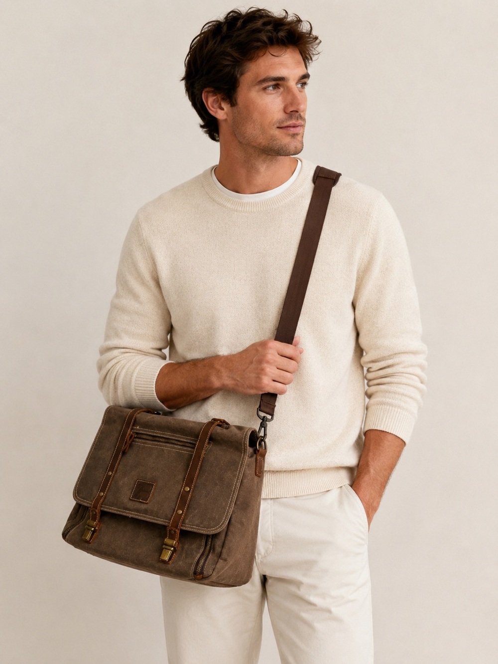Vintage ZB Messenger Bag waterproof canvas and leather - Picture 2 of 12